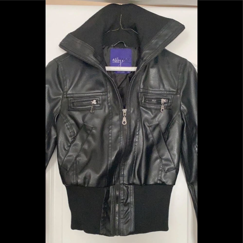 Miley Cyrus faux leather bomber jacket